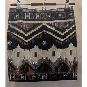 Express Sequin Mini Skirt Women's Medium Black Tribal Pattern Aztec Rave Club